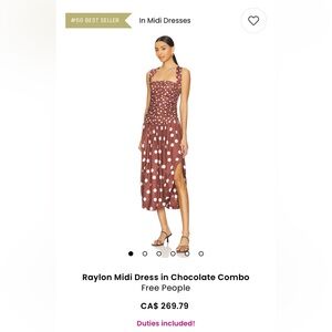 NEW Free People Raylon Midi Dress in Chocolate Combo Polka Dot